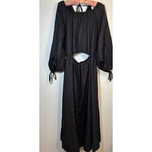 Bec and Bridge Sz 6 Black 100% Linen Helene Cutout Midi Dress Boho Cottagecore